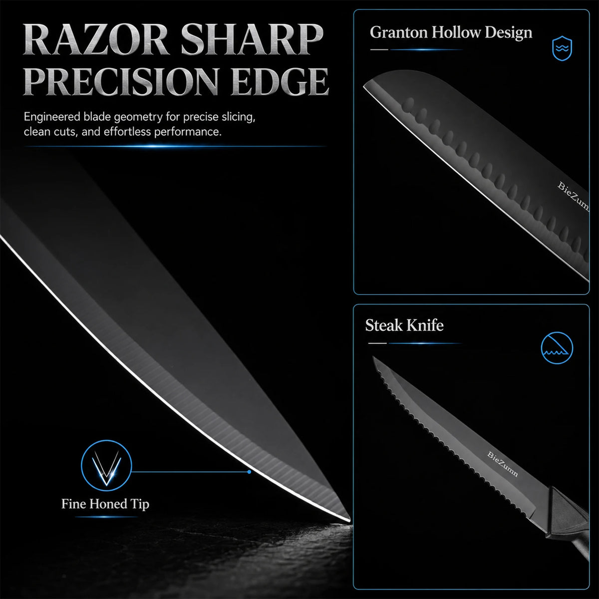 Stainless Steel Kitchen Knife Set With Ergonomic Handles