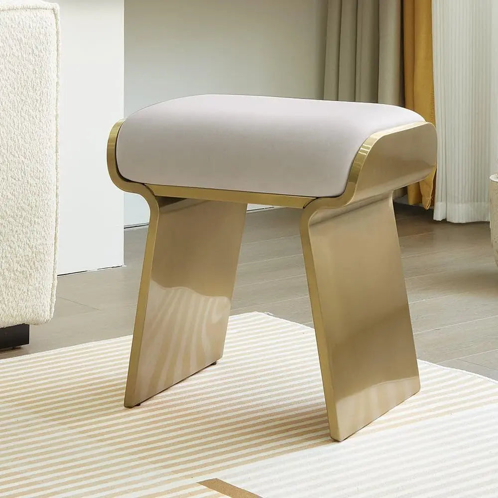 Modern Vanity Stool with Leathaire Upholstery amp Gold Stainless Steel Frame Breathable Backless Makeup Chair with HighResilien