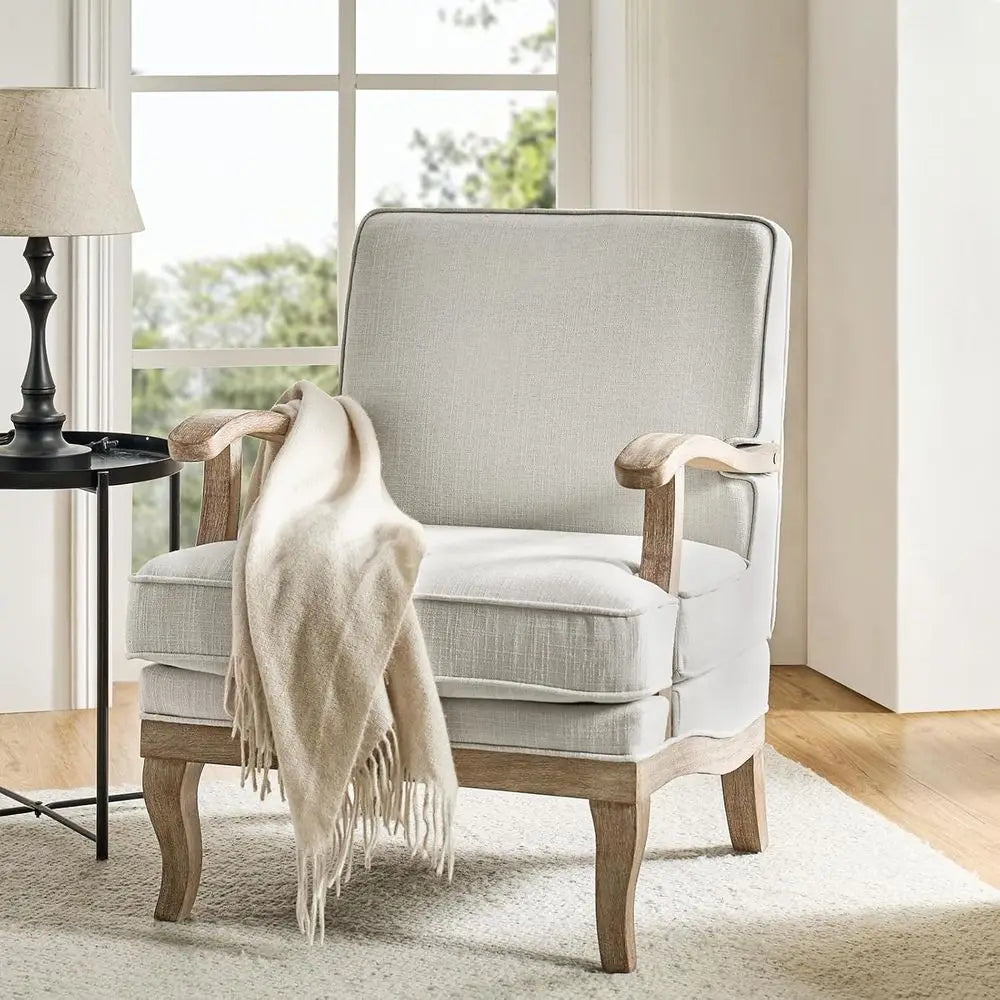Upholstered Accent Lounge Chair With Striped Back And Wood Legs