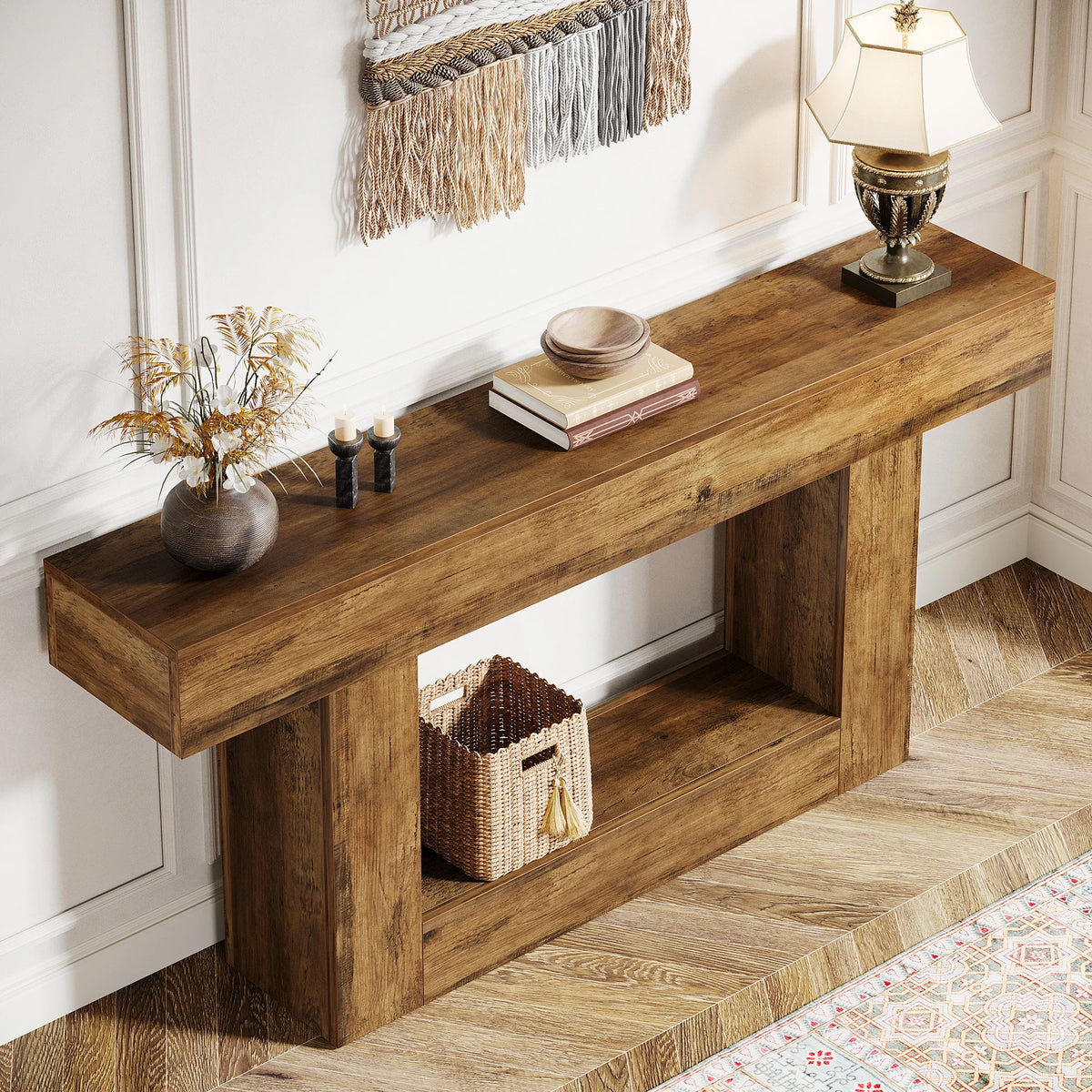 Tribesigns Farmhouse Two Tier Entryway Console Table U Shaped Base