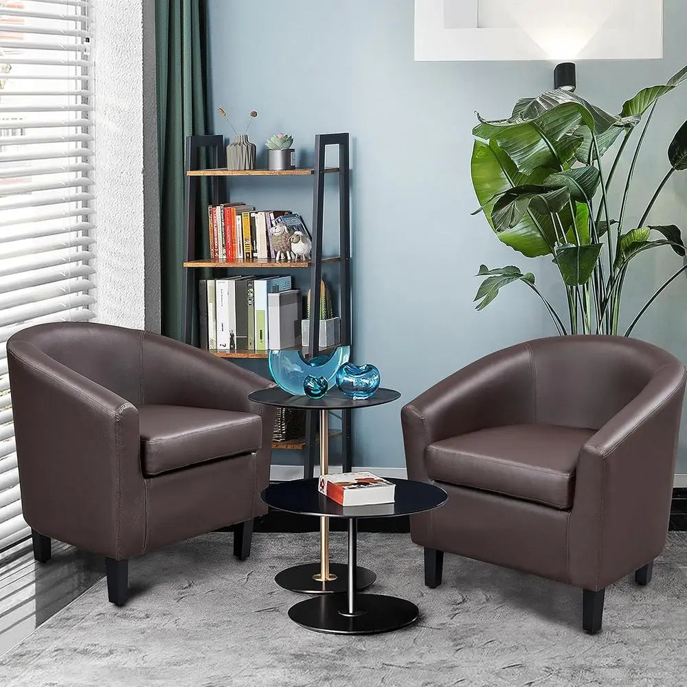 PU Leather Barrel Accent Chairs With Soft Padded Club Seating