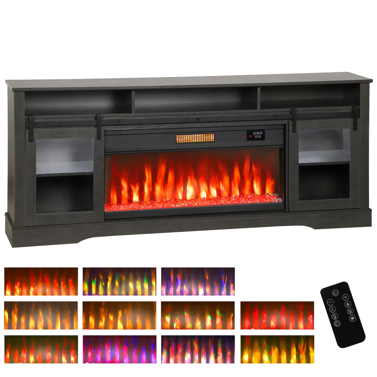HOMCOM Modern TV Stand With Electric Fireplace And LED Lighting