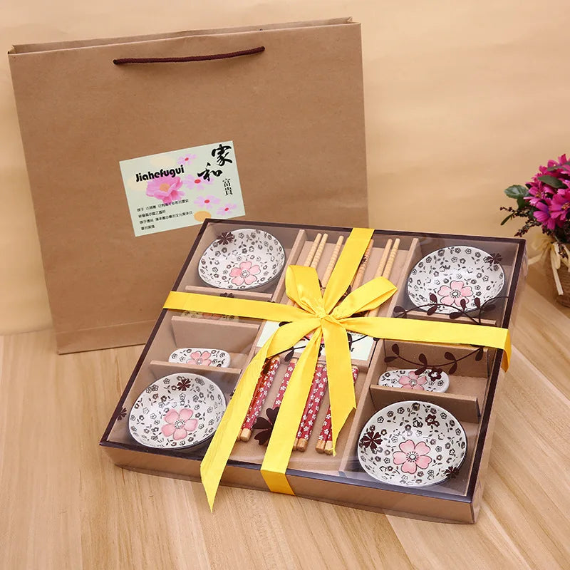 Japanese Cherry Blossom Ceramic Sushi And Sashimi Dish Set