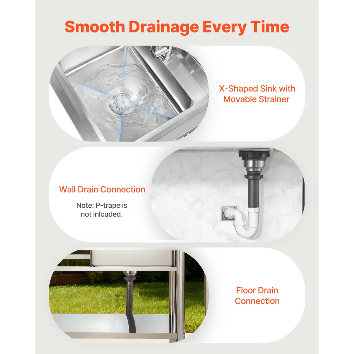SucceBuy Stainless Steel Utility Sink 39.4/47 x 19.7 x 37 in Commercial Kitchen Sink with Hot & Cold Water Pipe for Restaurant