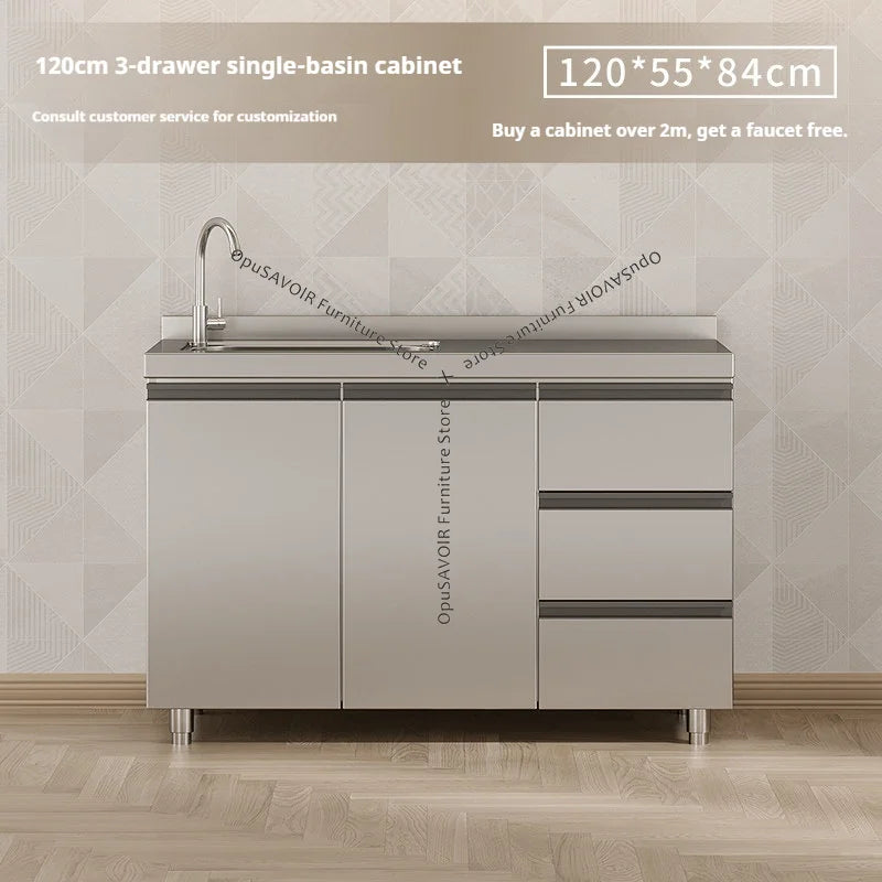 OAKCIA Stainless Steel Modular Kitchen Cabinet With Sink And Stove