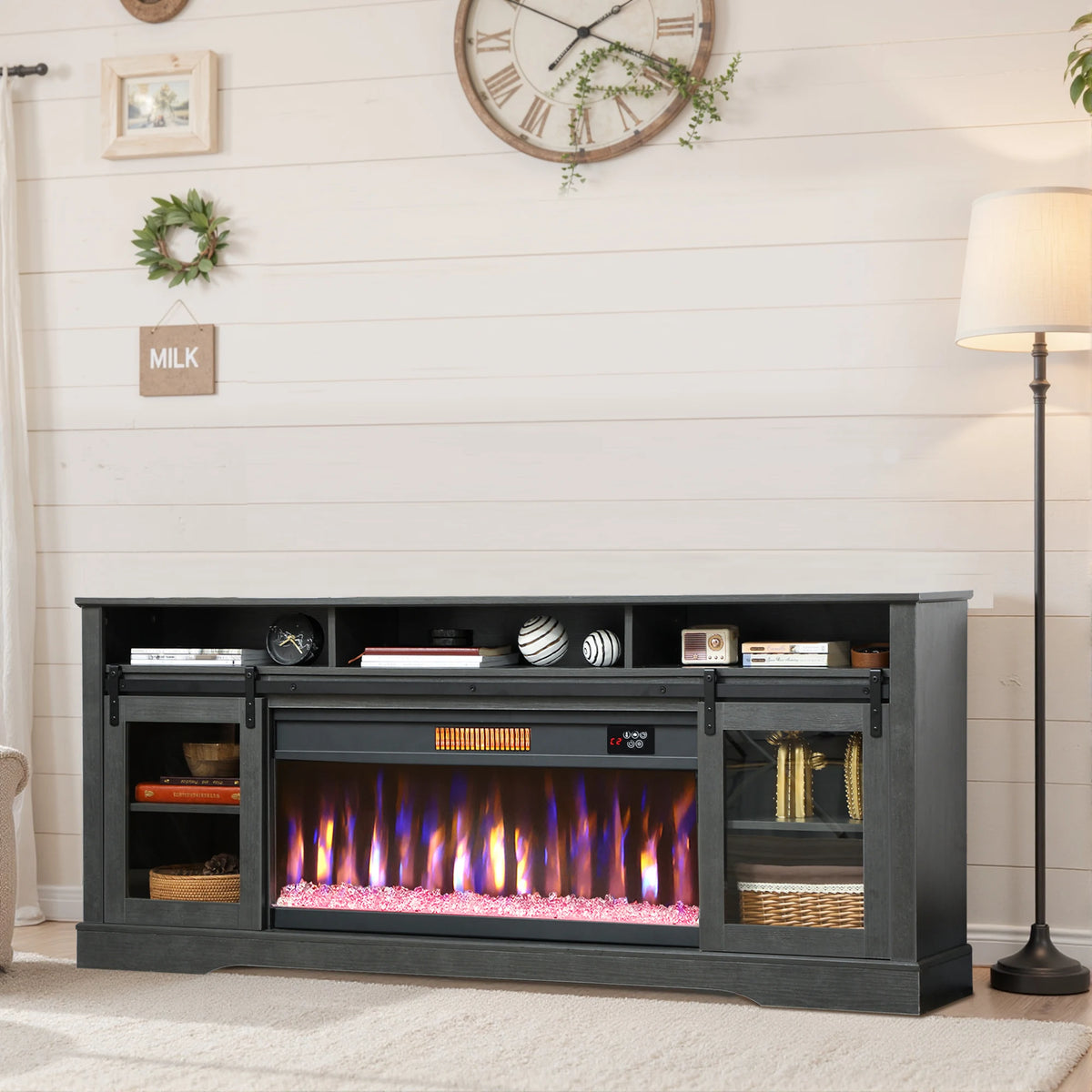 HOMCOM Modern TV Stand With Electric Fireplace And LED Lighting