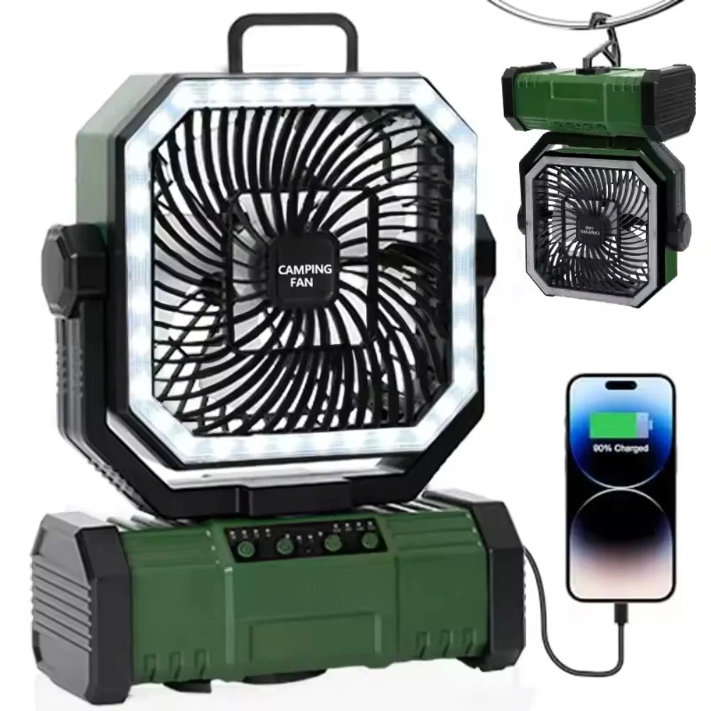 Rechargeable Camping Fan With LED Lantern And Remote Control for Outdoor Use