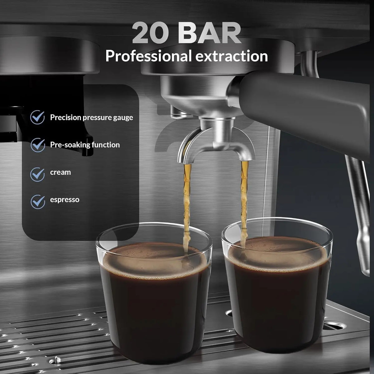 Acekool 20 Bar Espresso Machine With Grinder And Steam Wand