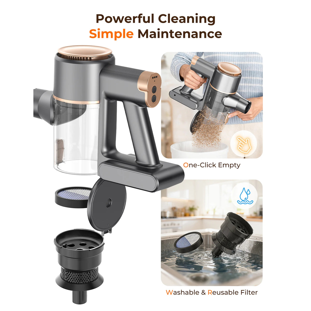 YISORA N8 Cordless Vacuum Cleaner for Pet Hair and Carpets