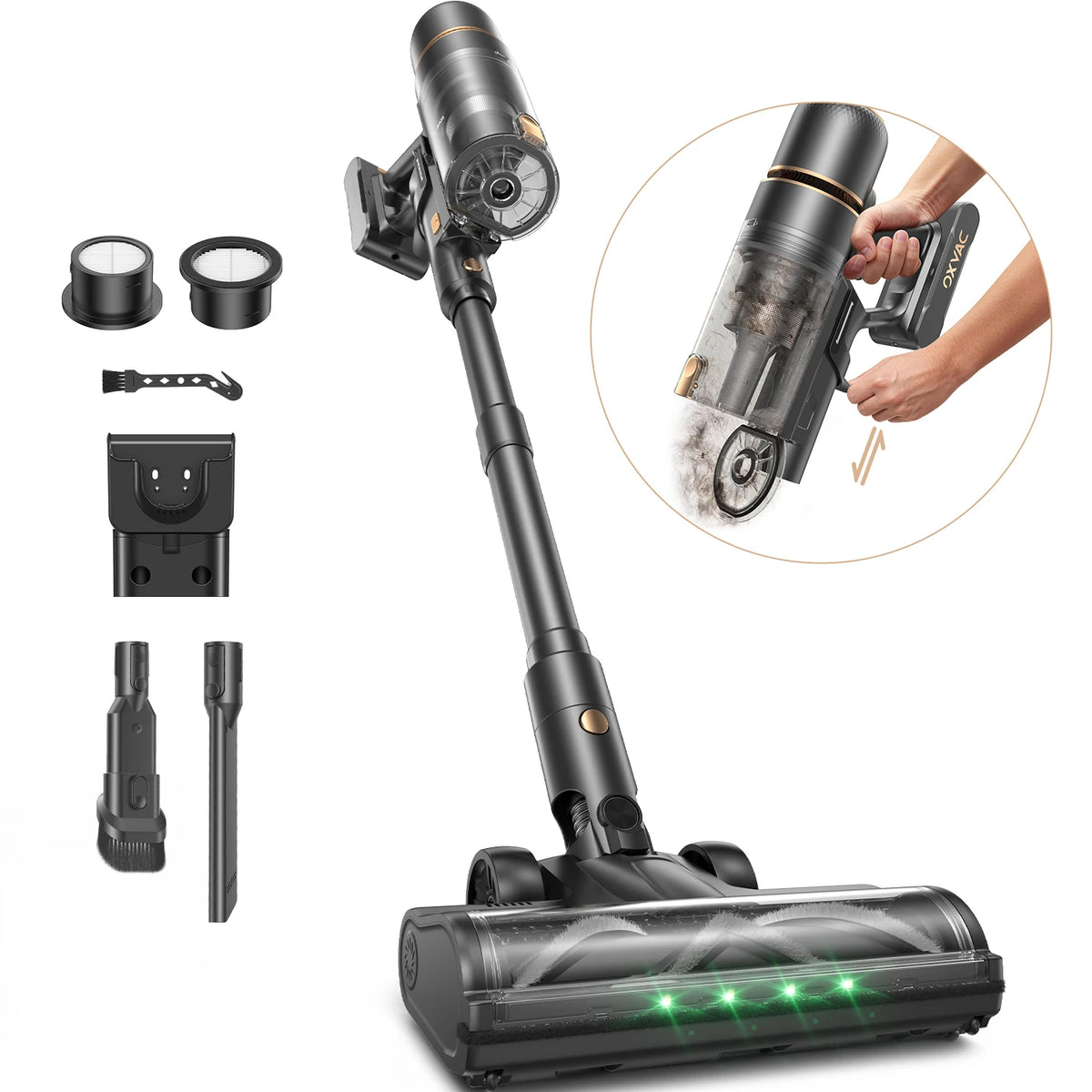 OXVAC Cordless Stick Vacuum With Self Cleaning Pet Hair Brush