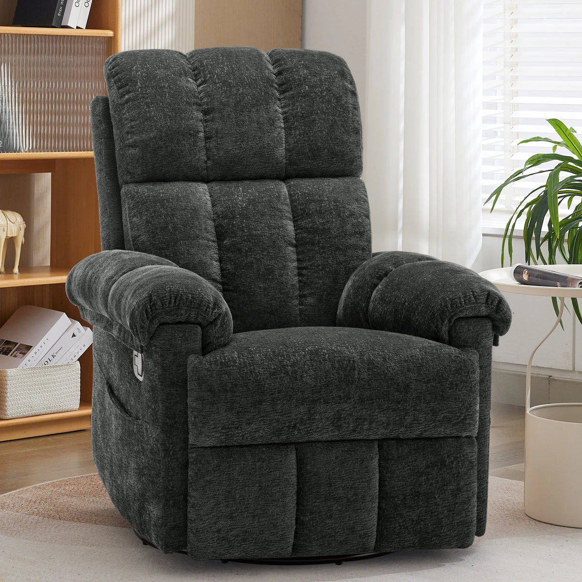 Korser Swivel Rocker Recliner Chair with Side Pockets Small Recliner for Small Spaces for Living Room, Nursery, Chenille