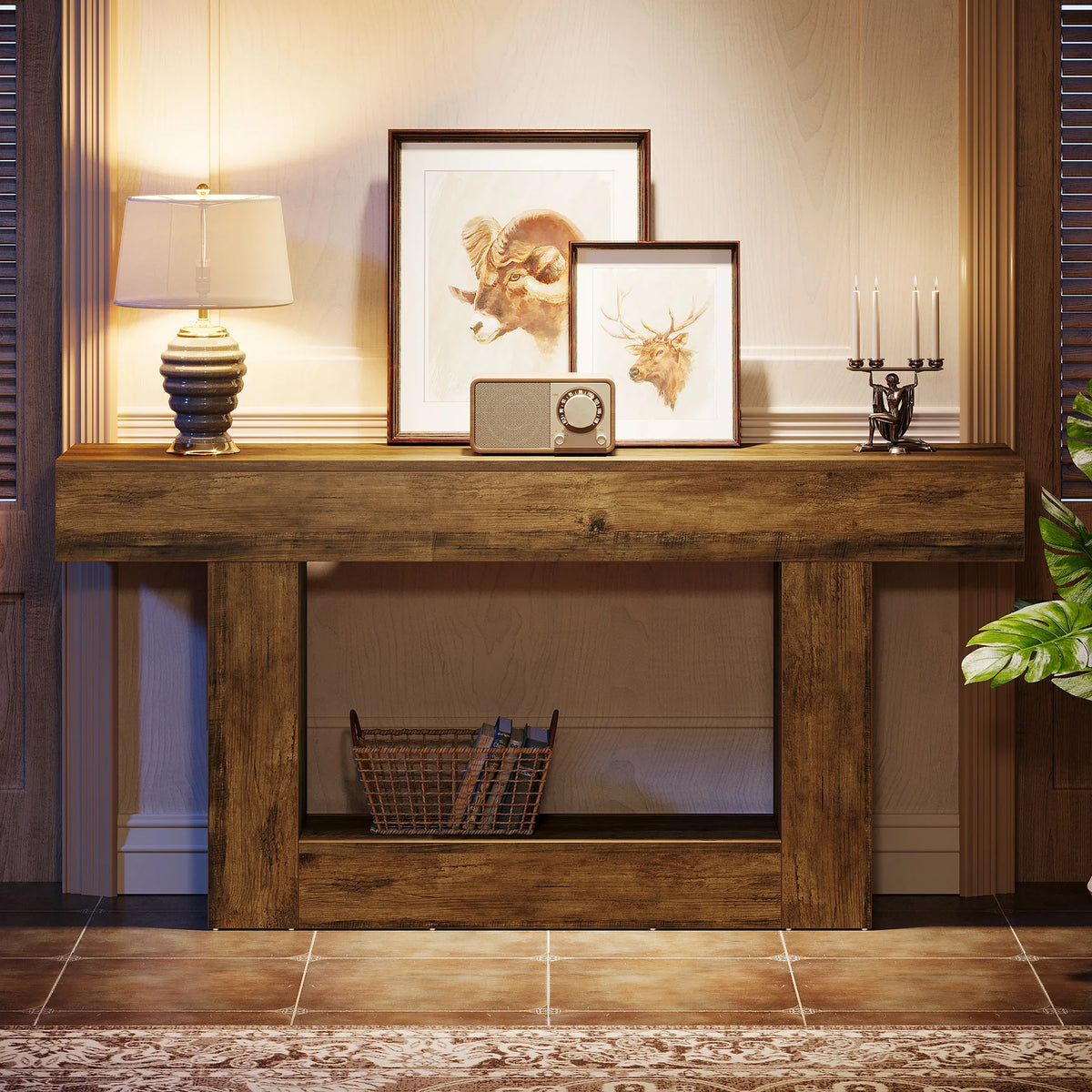 Tribesigns Farmhouse Two Tier Entryway Console Table U Shaped Base