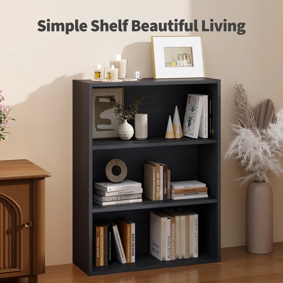 MCQ Wooden Bookshelf With Graduated Shelves For Home Storage