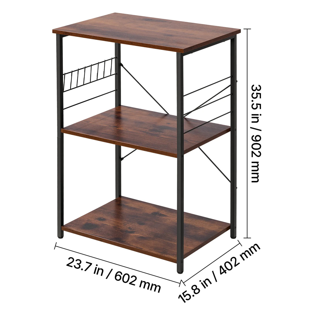 SucceBuy Three Tier Kitchen Utility Cart With Microwave Shelf and Hooks