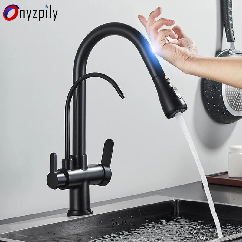 Onyzpily Touch Sensor Pull Out Kitchen Faucet Hot Cold Mixer