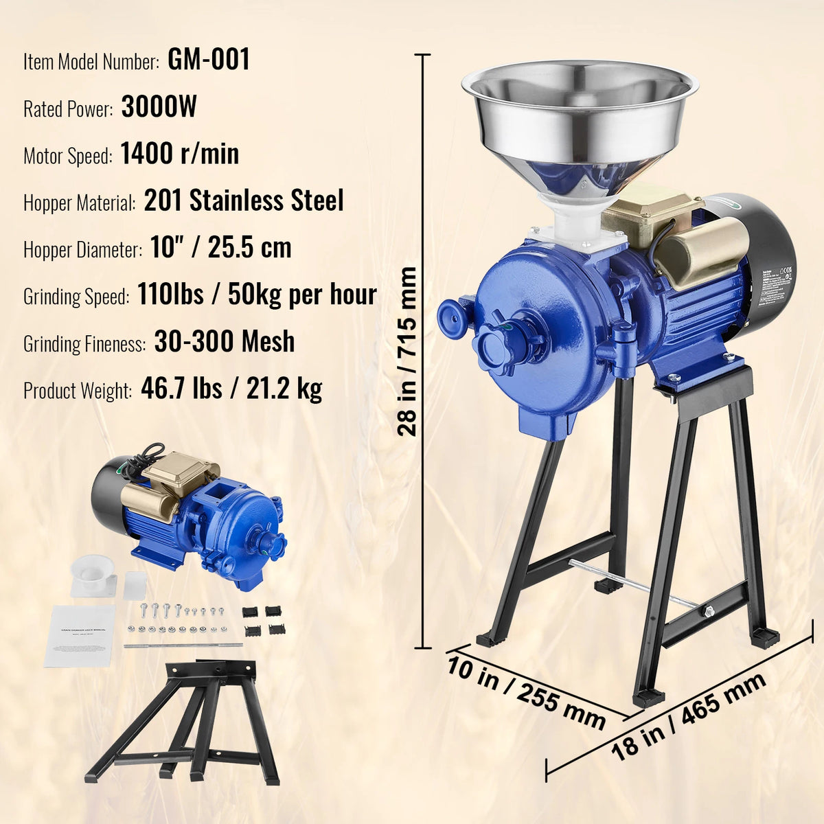 VEVOR Commercial Electric Grain Mill Grinder for Corn and Spices