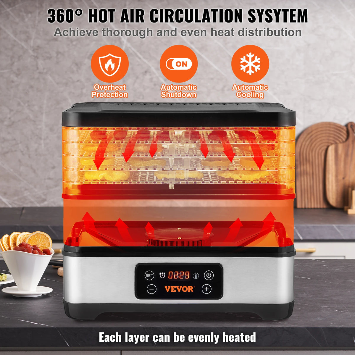VEVOR 5 Tray Stainless Steel Food Dehydrator With Digital Controls
