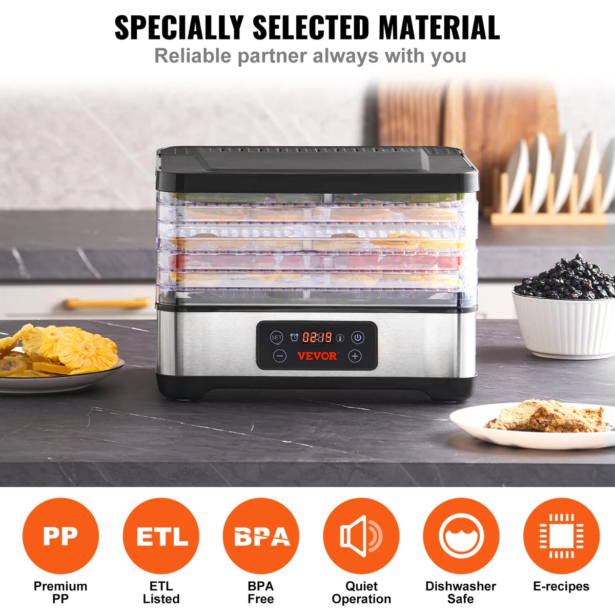 VEVOR 5 Tray Stainless Steel Food Dehydrator With Digital Controls