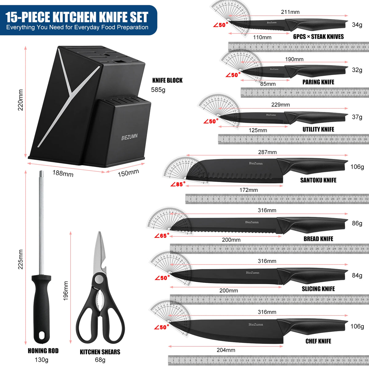 Stainless Steel Kitchen Knife Set With Ergonomic Handles