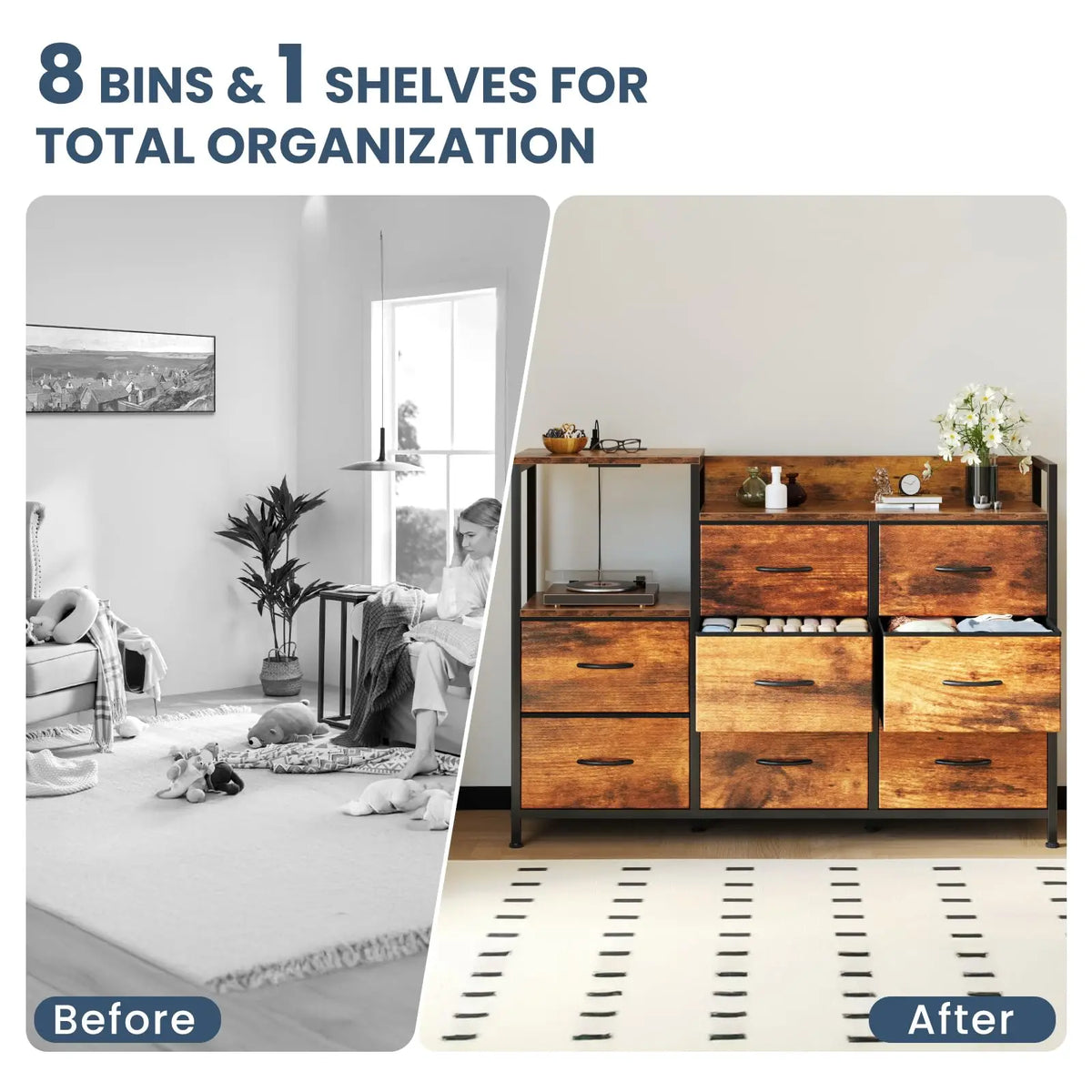 MCQ Fabric Drawer End Table Storage With Charging Station