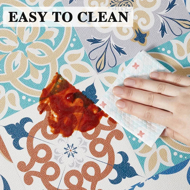 Kitchen Floor Mat PVC Leather Waterproof Non-slip Carpet  Retro Style Rug Long Oil-proof Foot Mats Home Decoration Rugs 주방 카펫