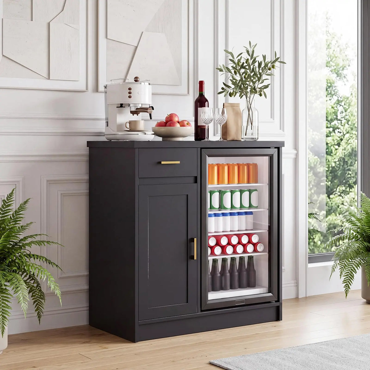 HiMISS Farmhouse Mini Fridge Wine Bar Cabinet With Storage