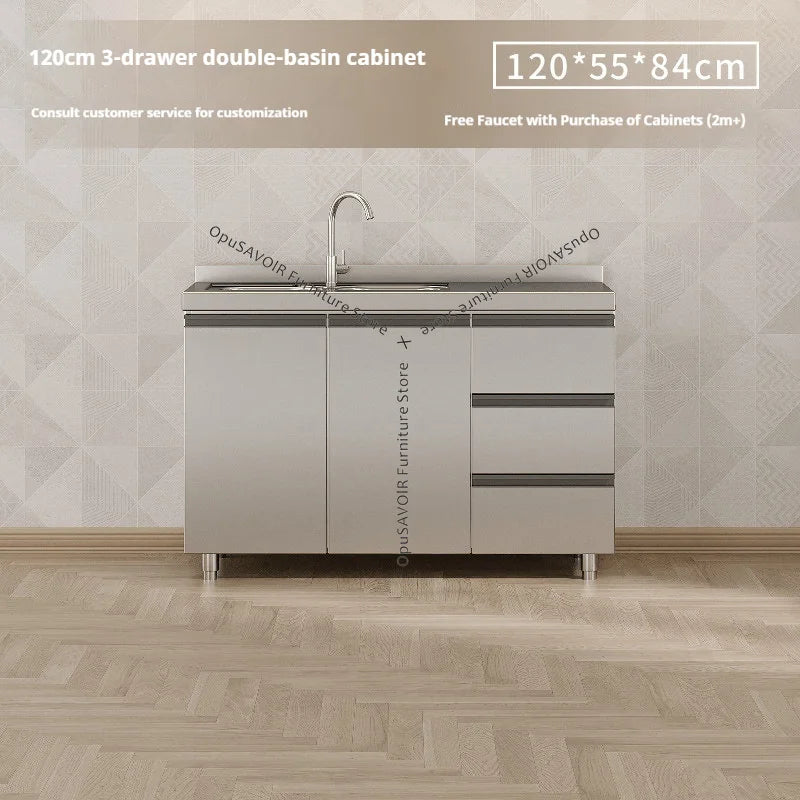 OAKCIA Stainless Steel Modular Kitchen Cabinet With Sink And Stove