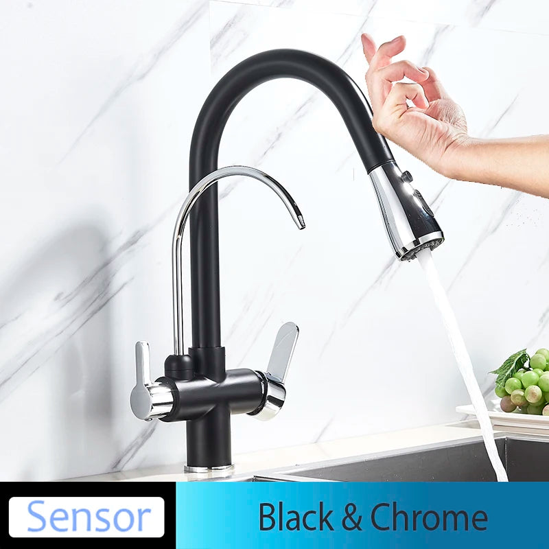 Onyzpily Touch Sensor Pull Out Kitchen Faucet Hot Cold Mixer