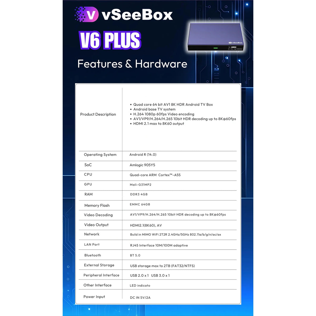 VSeeBox V6 Plus Android TV Streaming Box With Voice Control
