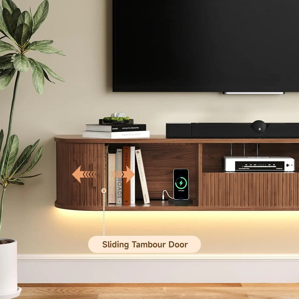 ONBRILL Smart Floating TV Stand With LED Lights And Power