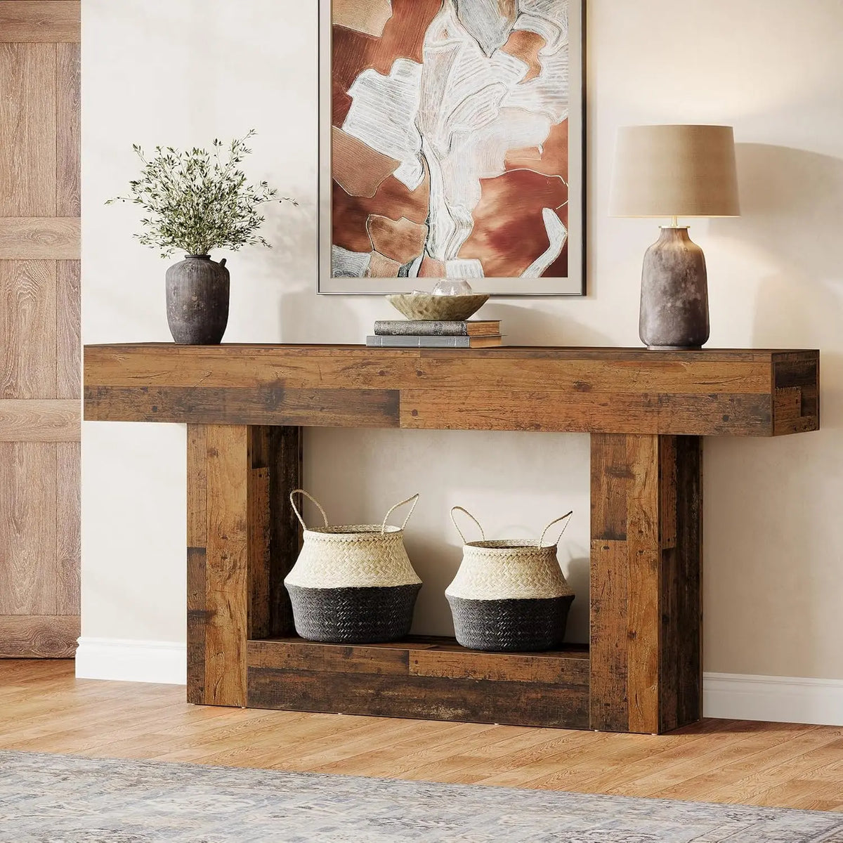Tribesigns Farmhouse Two Tier Entryway Console Table U Shaped Base