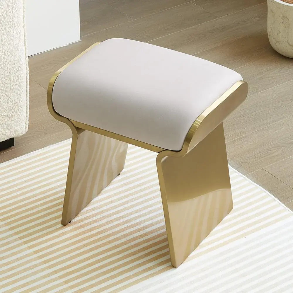 Modern Vanity Stool with Leathaire Upholstery amp Gold Stainless Steel Frame Breathable Backless Makeup Chair with HighResilien
