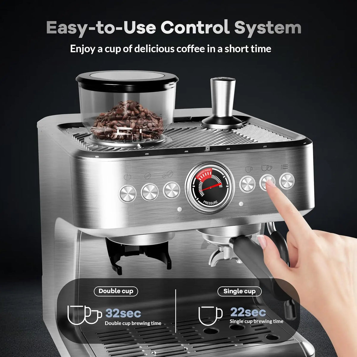 Acekool 20 Bar Espresso Machine With Grinder And Steam Wand