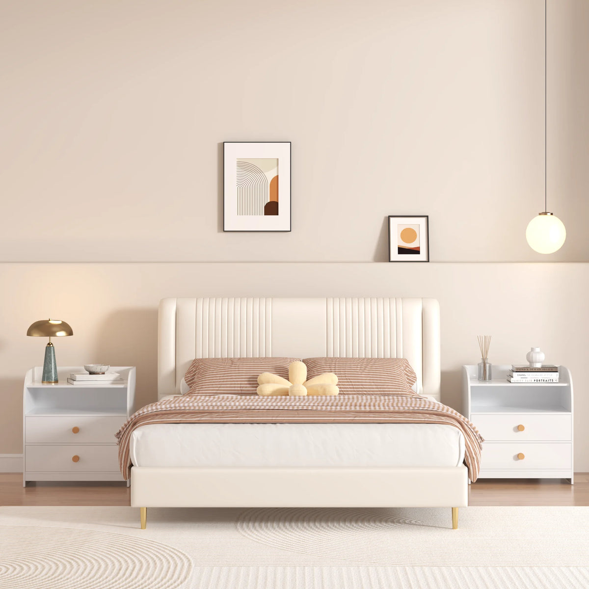 Modern Nightstand With Two Drawers And Open Shelf Storage
