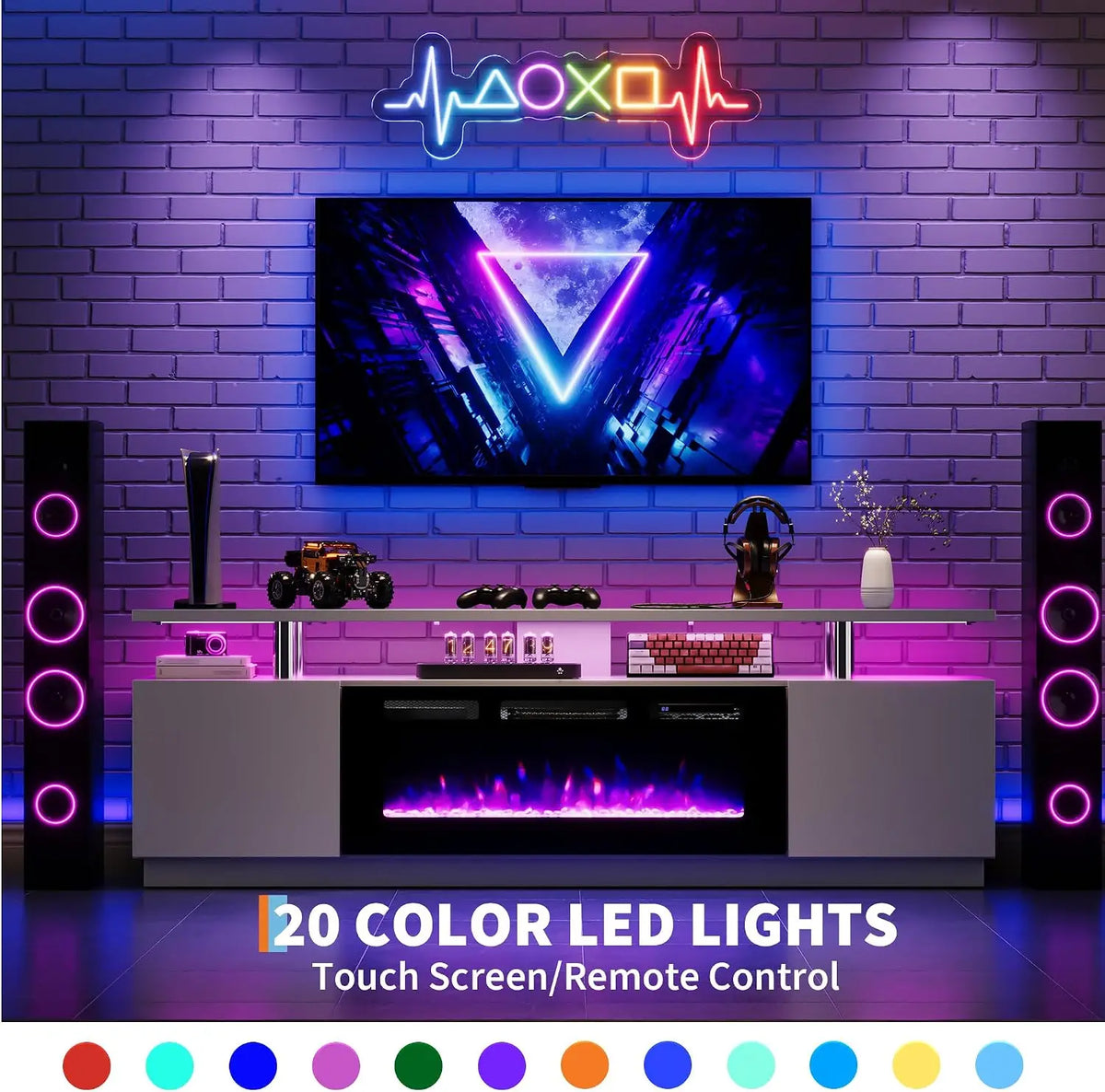 Modern Electric Fireplace TV Stand With Cabinets And Media Storage