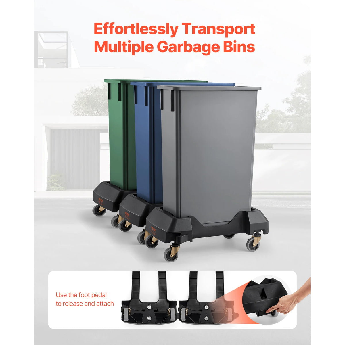 SucceBuy Heavy Duty Rolling Trash Can Dolly With Locking Wheels