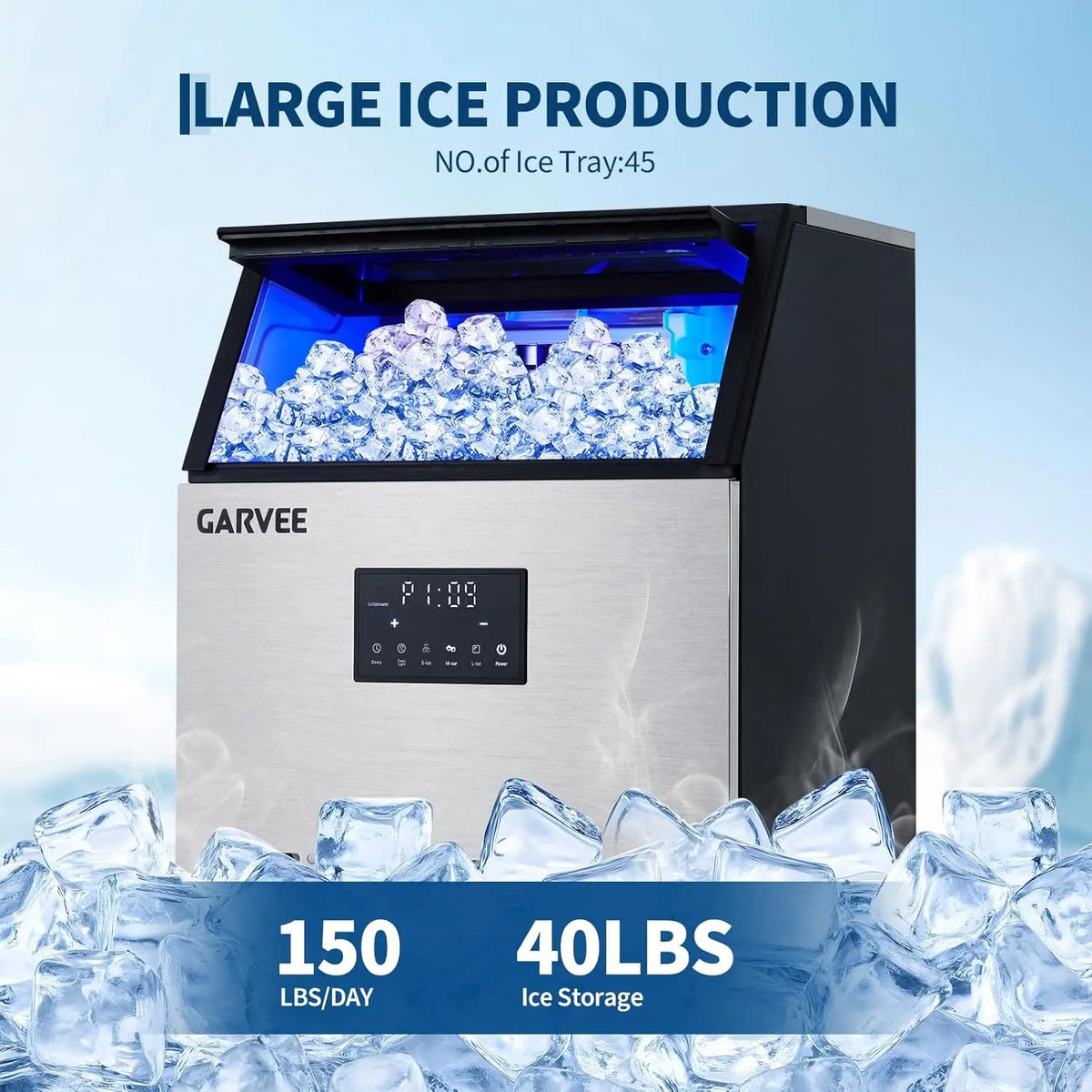 Acekool Commercial Ice Maker With Dual Inlet Self Cleaning