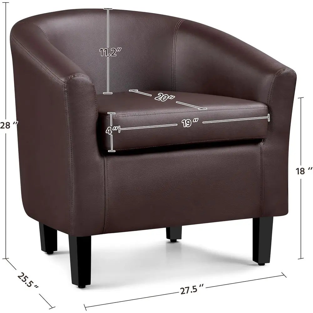 PU Leather Barrel Accent Chairs With Soft Padded Club Seating