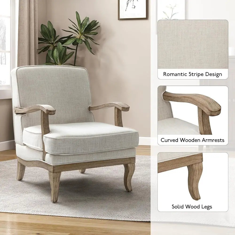 Upholstered Accent Lounge Chair With Striped Back And Wood Legs