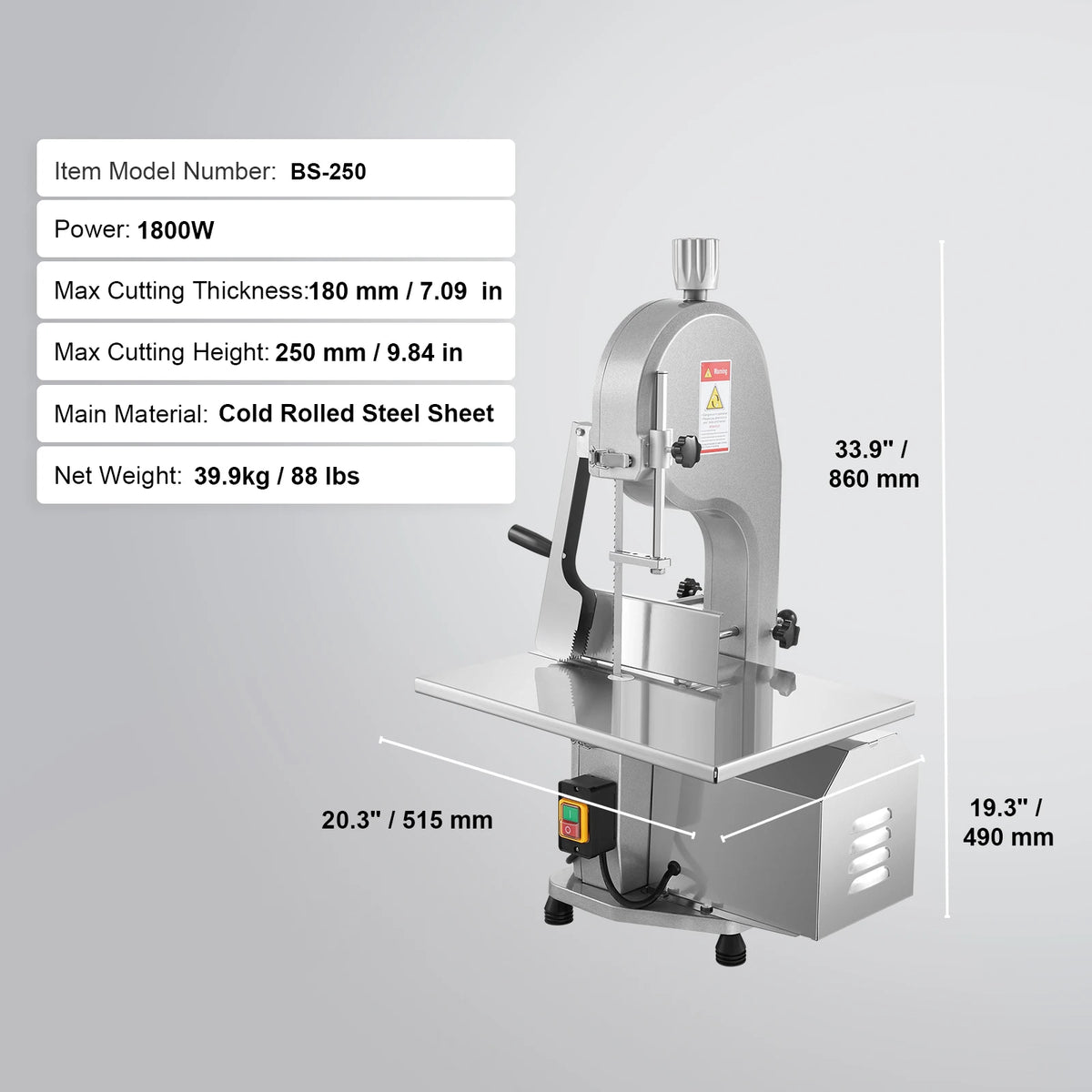 SucceBuy Commercial Electric Meat Bandsaw for Bone and Fish Cutting