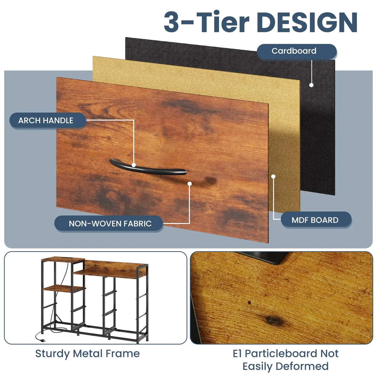 MCQ Fabric Drawer End Table Storage With Charging Station