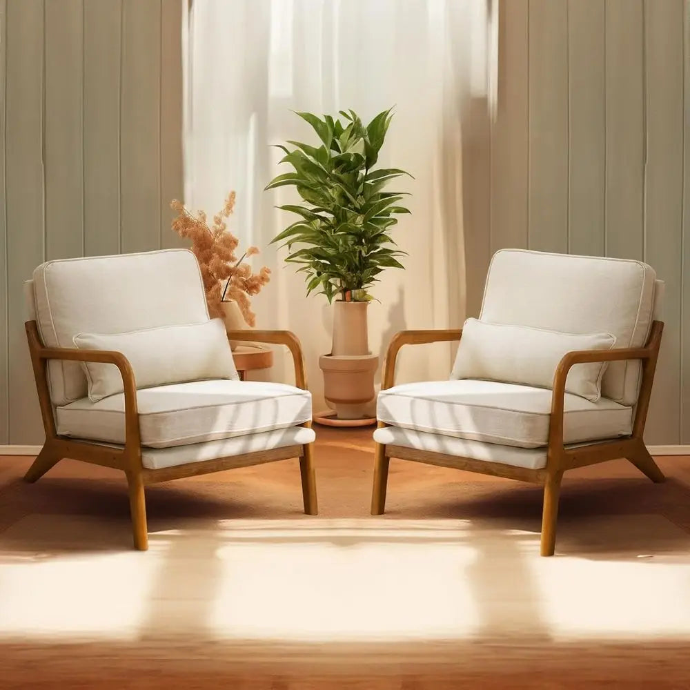 Upholstered Mid Century Accent Chairs Set Of Two For Living Room