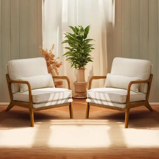 Upholstered Mid Century Accent Chairs Set Of Two For Living Room
