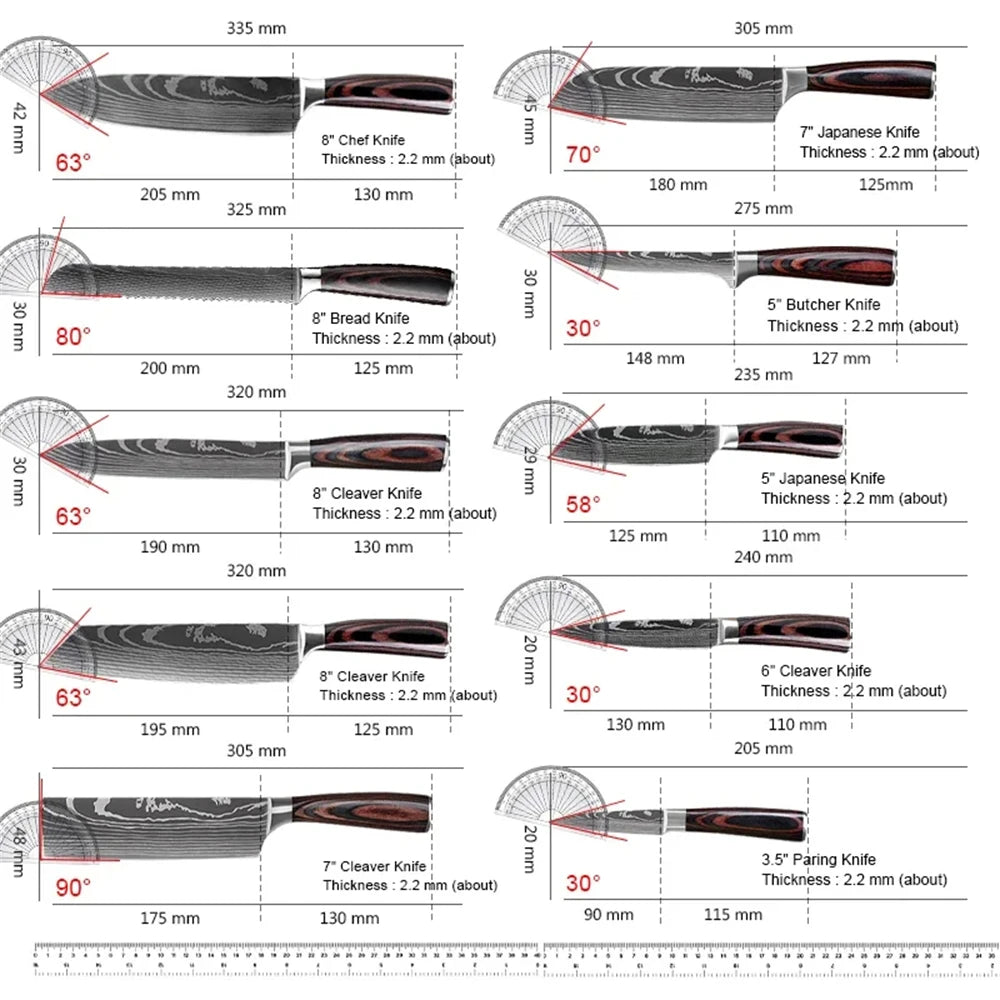 KEPEAK Stainless Steel Kitchen Knife Set With Chef Santoku Cleaver