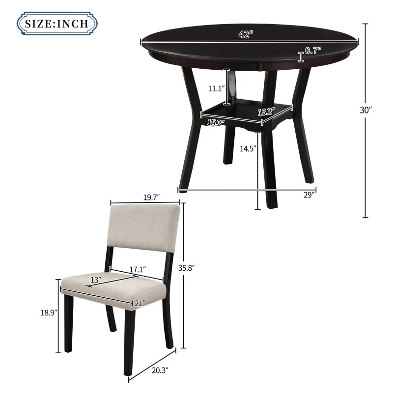 Classic Dining Set with Round Table and Four Side Chairs